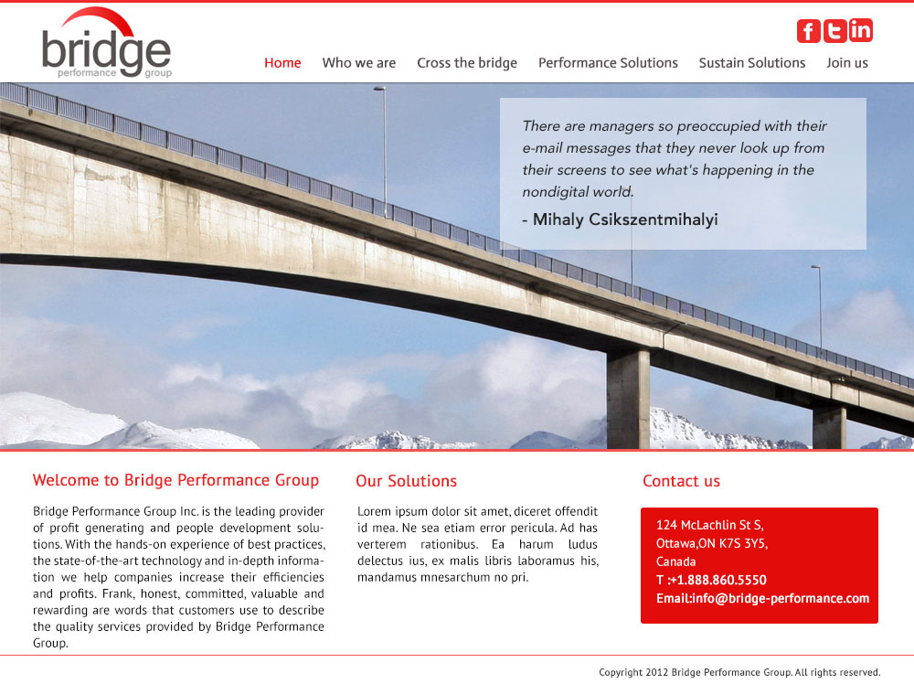 Web Design by Hetal  for Bridge Performance Group Inc. | Design #1294933