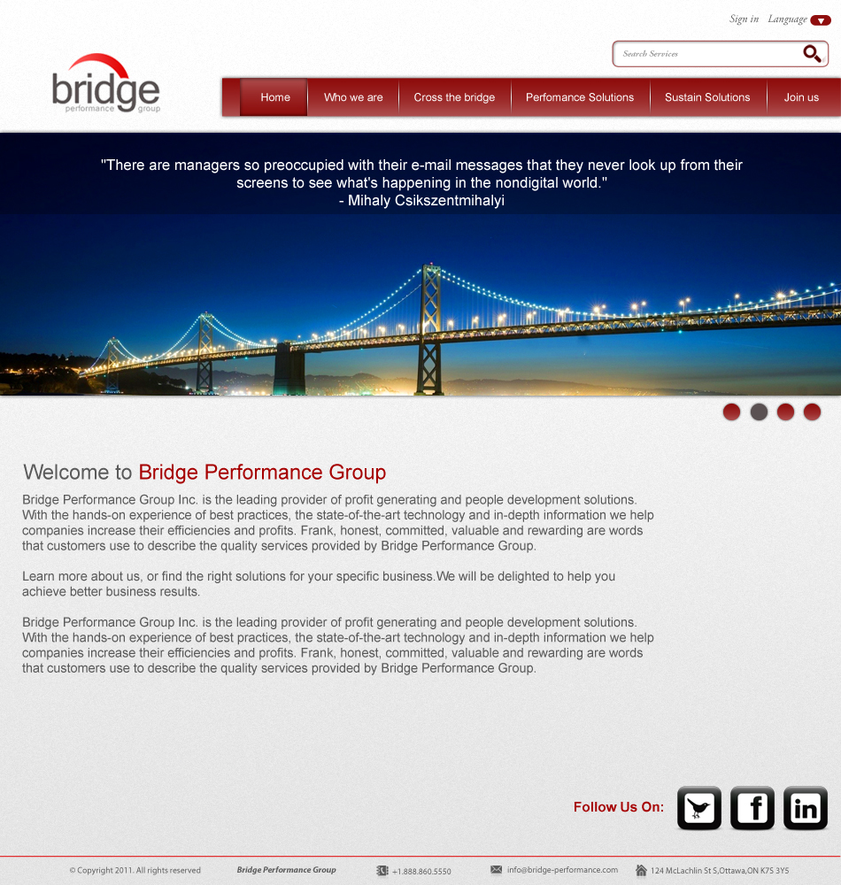 Web Design by MAS for Bridge Performance Group Inc. | Design #1298673