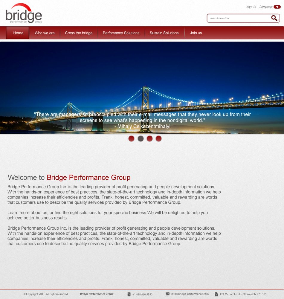 Web Design by MAS for Bridge Performance Group Inc. | Design #1298695