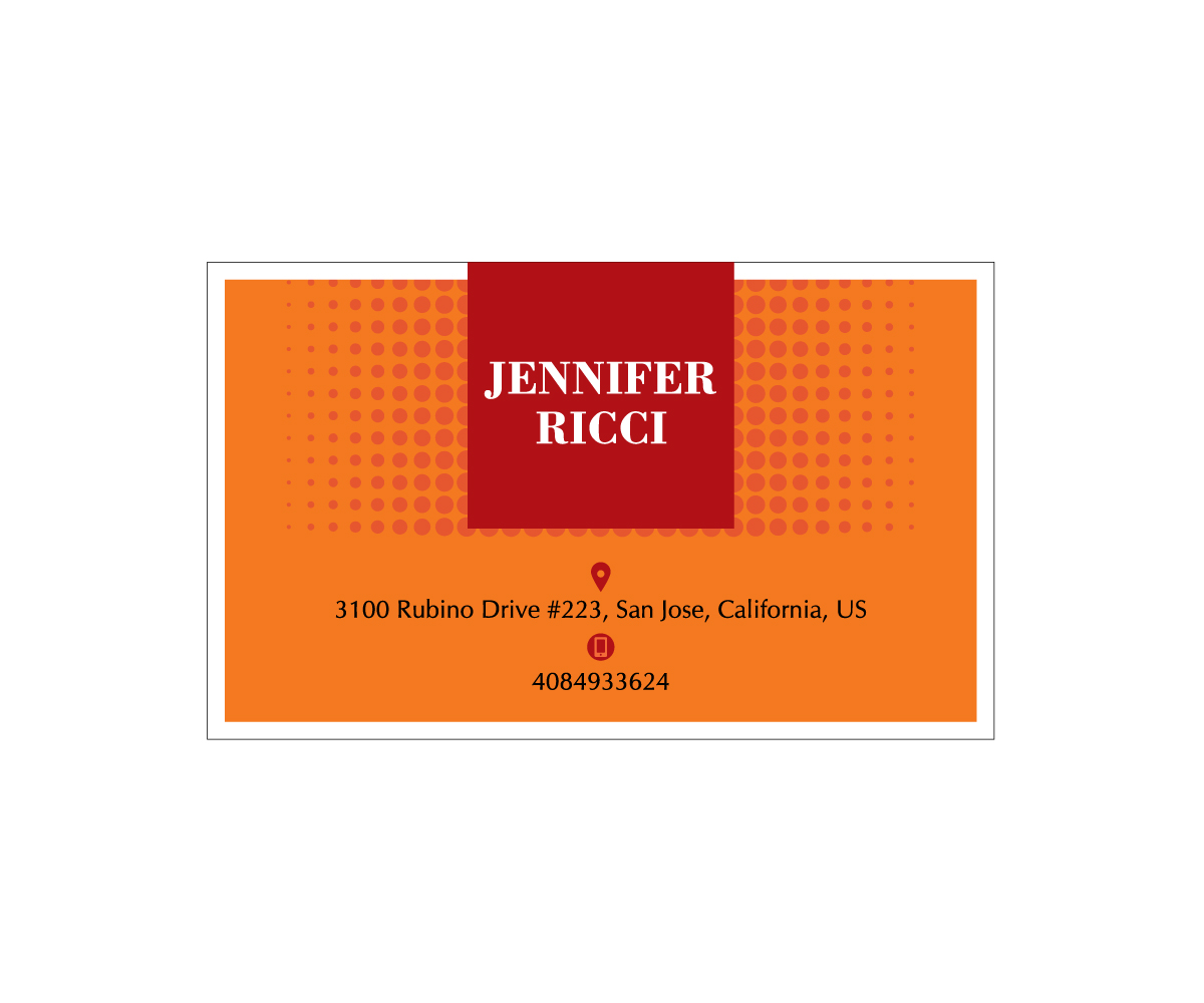Business Card Design by Hui Jing for  Jennifer  Ricci Personal Business Card | Design #4530887