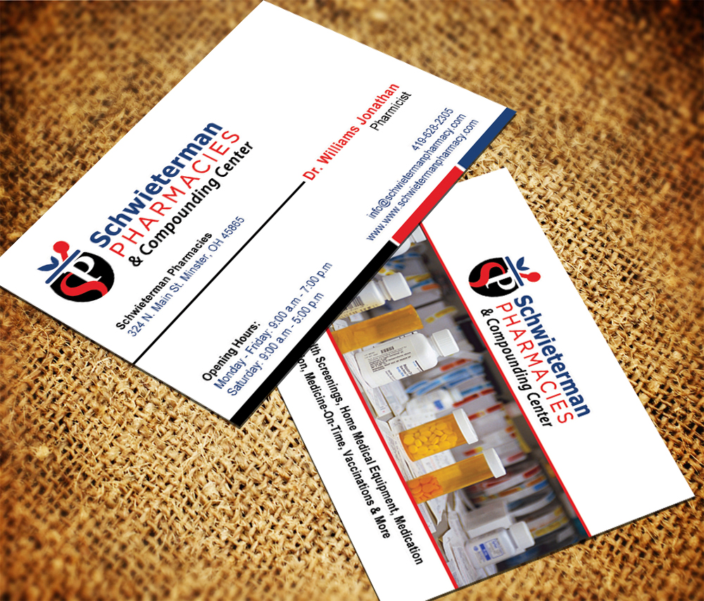 Visitenkarten-Design von Sarah Haroon für Schwieterman Pharmacy | Design #4523748