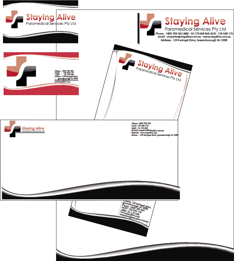 Design de Papeterie par JIM LESPERANCE pour Staying Alive Paramedical Services Pty Ltd | Design #207370