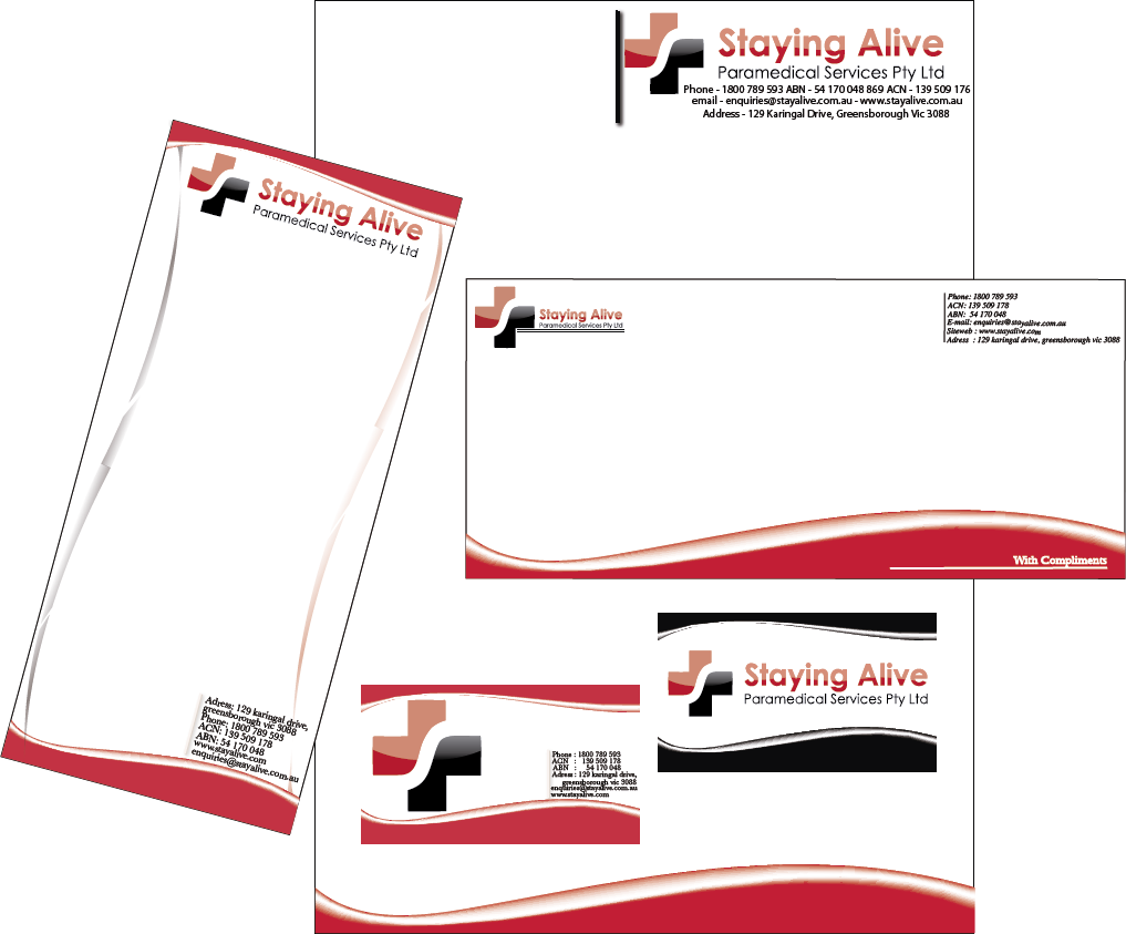 Design de Papeterie par JIM LESPERANCE pour Staying Alive Paramedical Services Pty Ltd | Design #207373