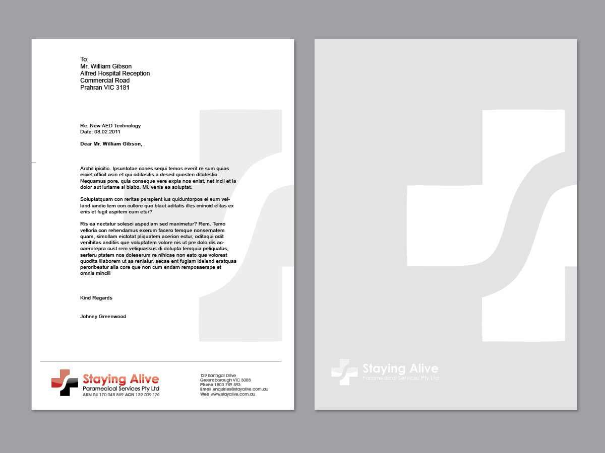Stationery Design by Fumarol for Staying Alive Paramedical Services Pty Ltd | Design #204537