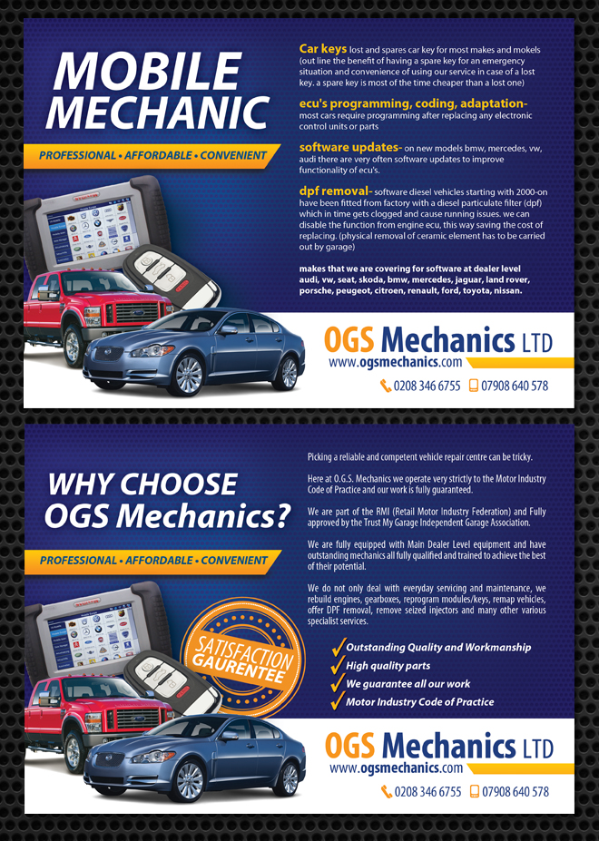 Flyer Design by earldesigns for ogs mechanics ltd | Design #4651116