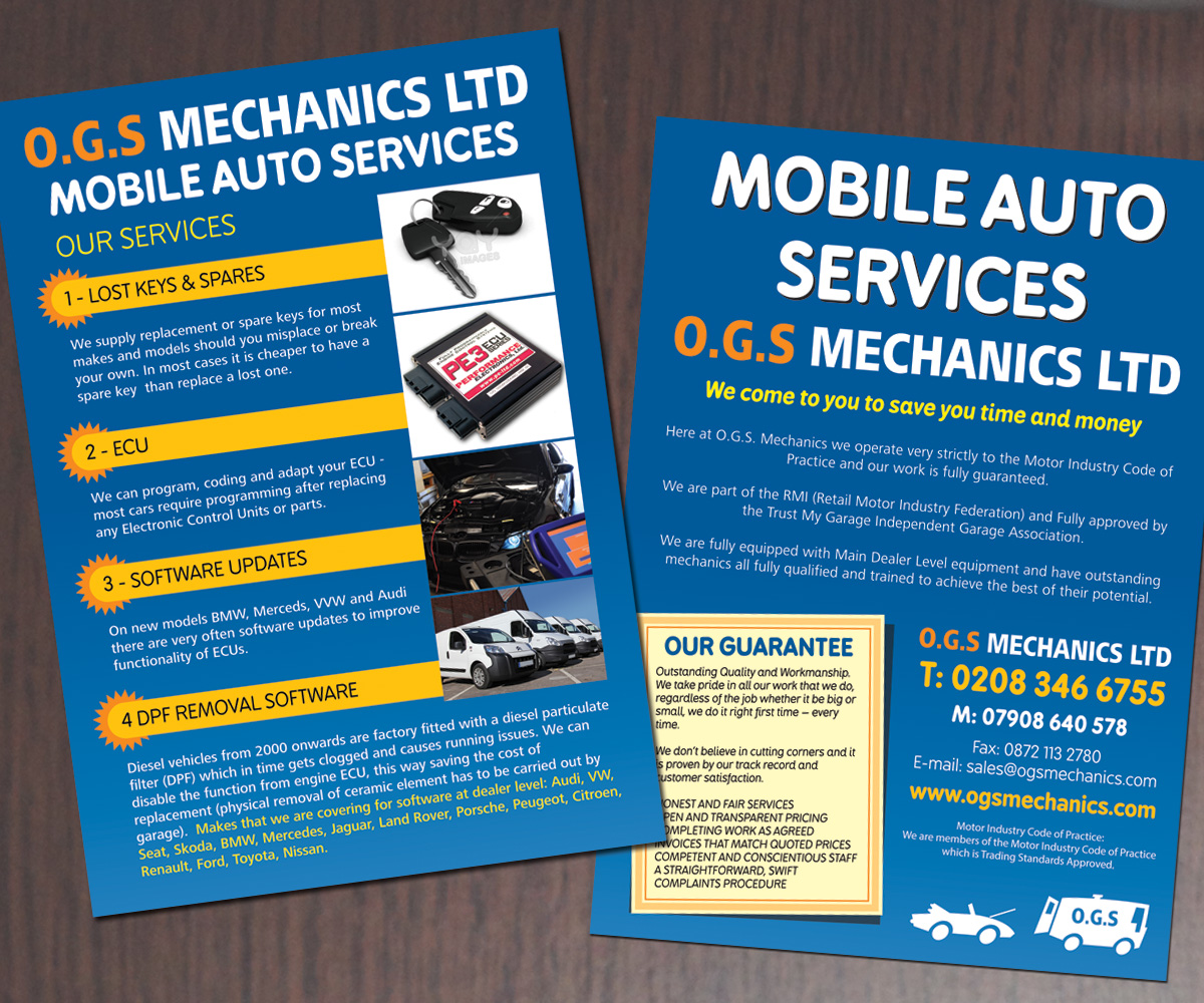 Flyer Design by The Wild Bunch for ogs mechanics ltd | Design #4634907