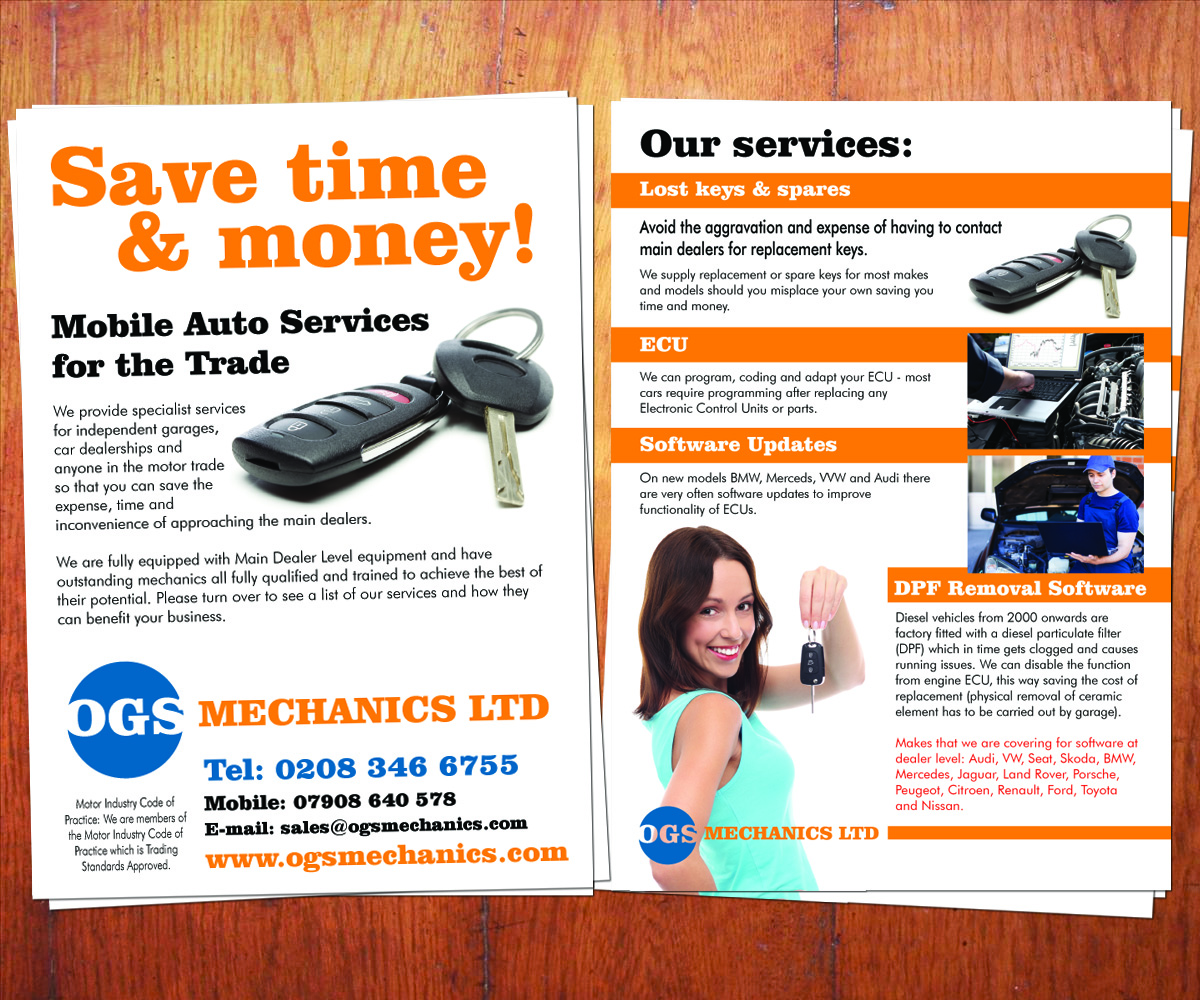 Flyer Design by Purple plasma for ogs mechanics ltd | Design #4710653