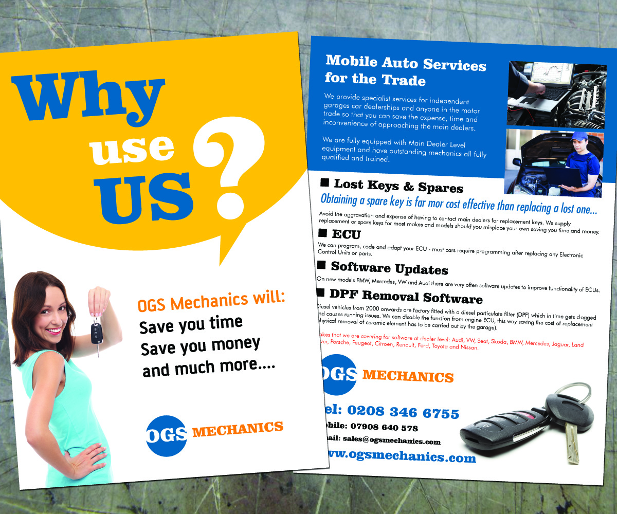 Flyer Design by Purple plasma for ogs mechanics ltd | Design #4716595