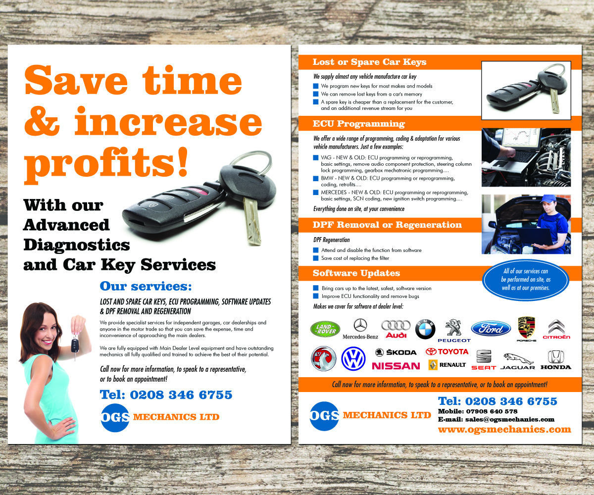 Flyer Design by Purple plasma for ogs mechanics ltd | Design #4728192