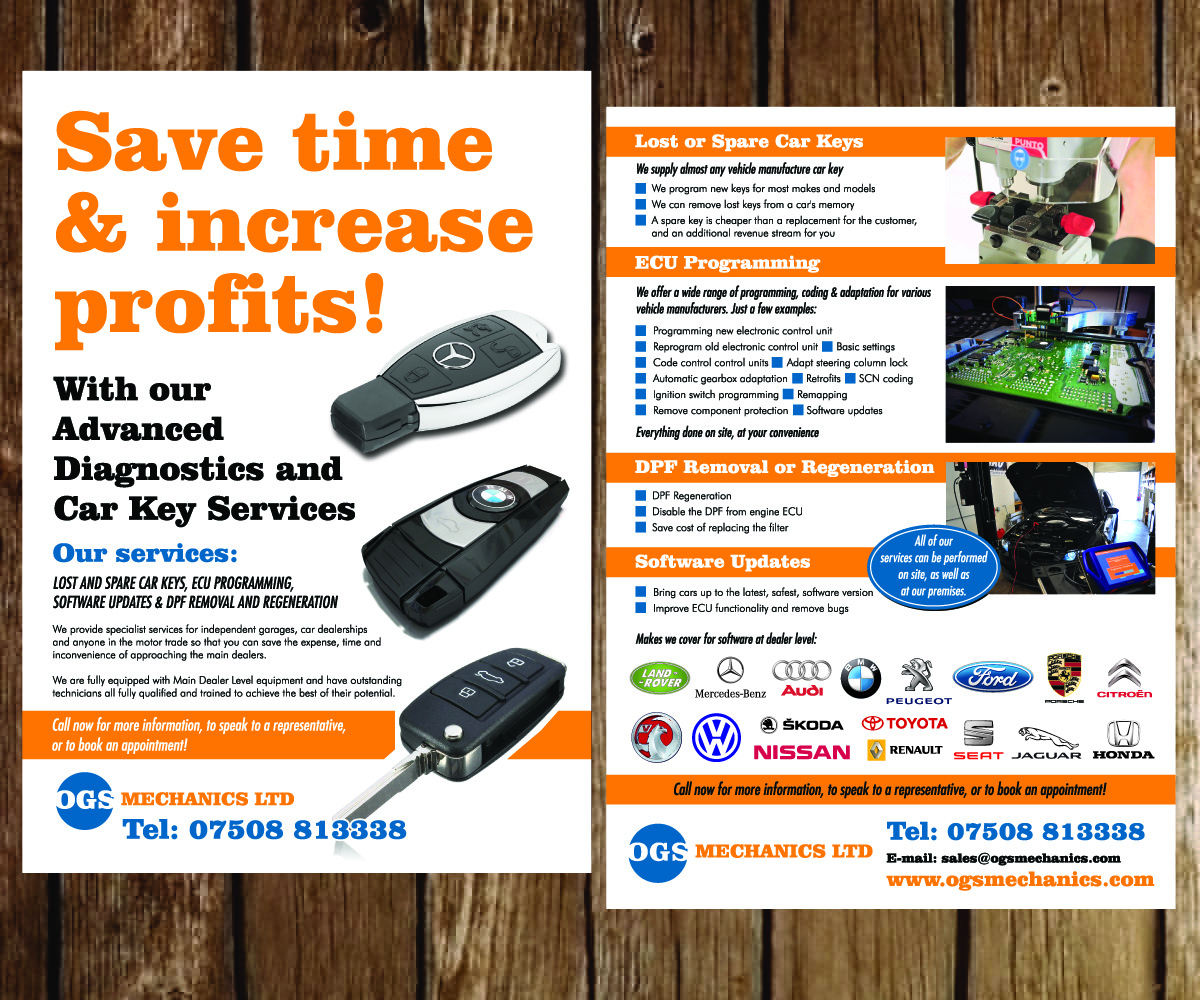 Diseño de Flyer por Purple plasma para ogs mechanics ltd | Diseño #4738317