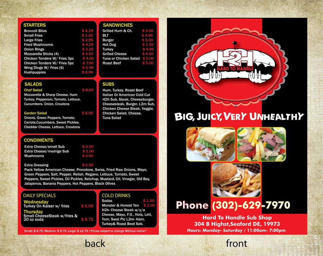 Design de Menu par Sbss pour Hard To Handle Sub Shop LLC | Design #1315020