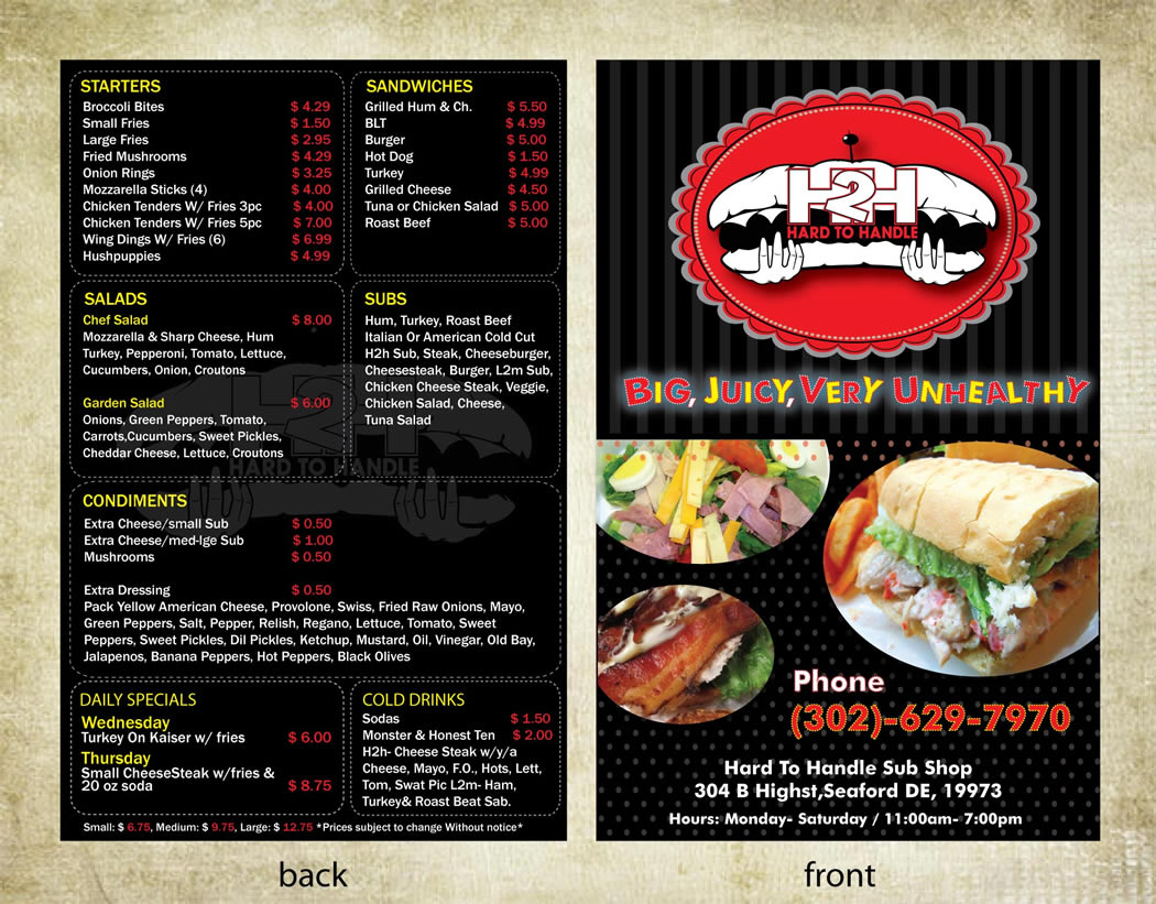 Design de Menu par Sbss pour Hard To Handle Sub Shop LLC | Design #1315023