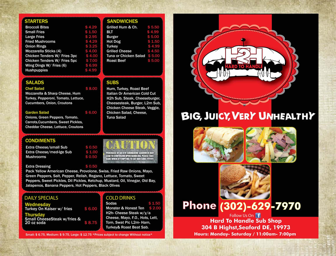 Design de Menu par Sbss pour Hard To Handle Sub Shop LLC | Design #1328615