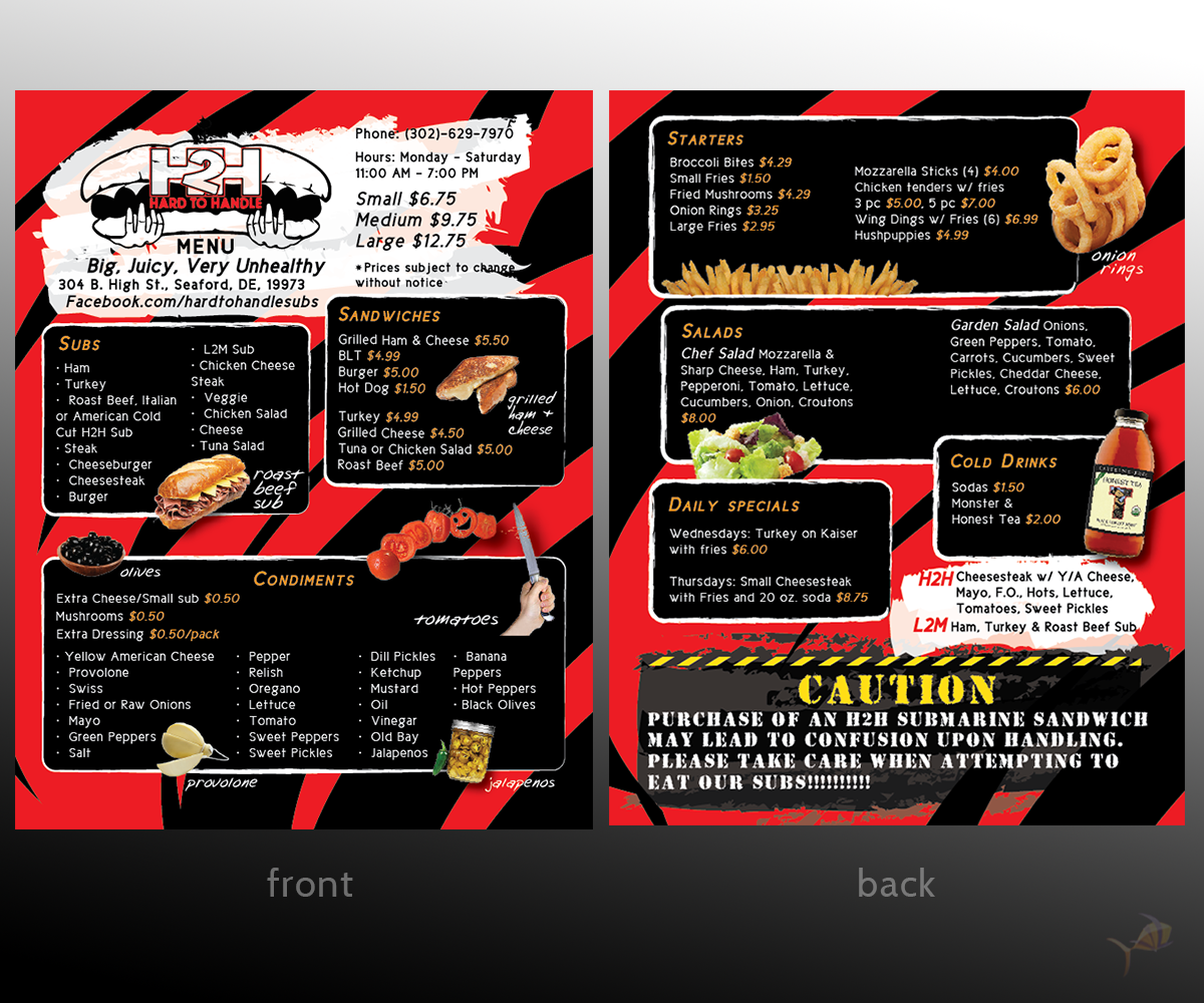 Menü-Design von Meow Mix für Hard To Handle Sub Shop LLC | Design #1334382