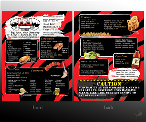 Menu Design by Meow Mix for Hard To Handle Sub Shop LLC | Design #1334382