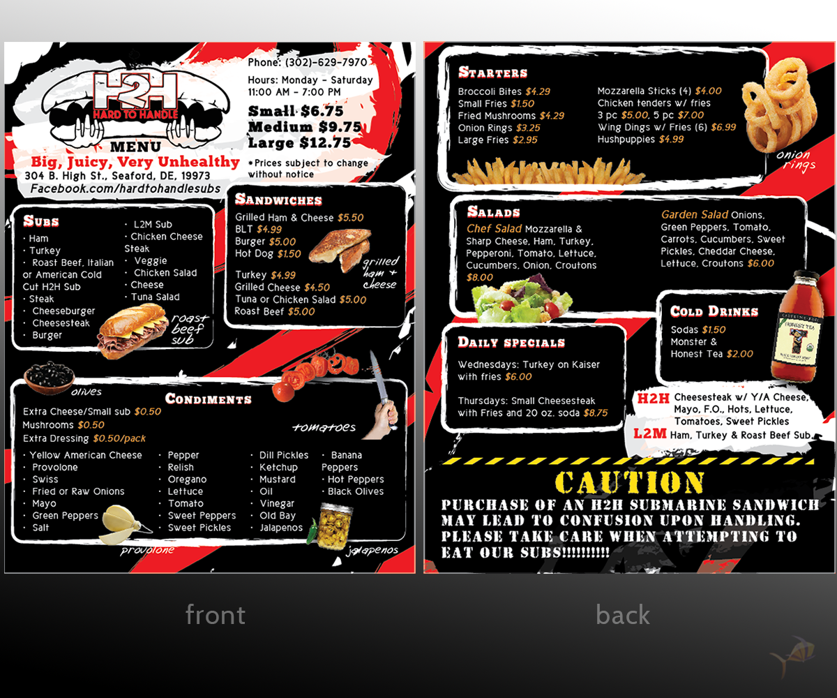 Diseño de Menú por Meow Mix para Hard To Handle Sub Shop LLC | Diseño #1335506