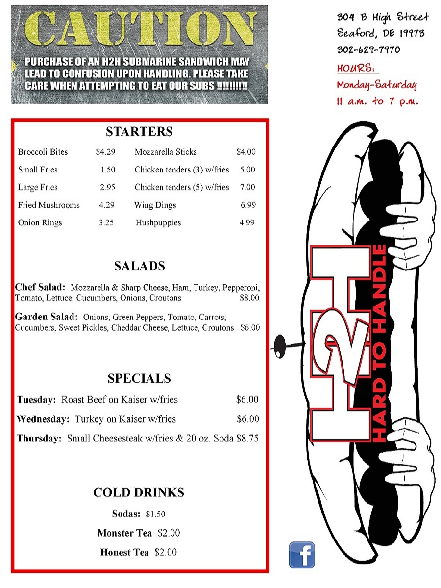 Menu Design by CAROL TORRE for Hard To Handle Sub Shop LLC | Design #1329367