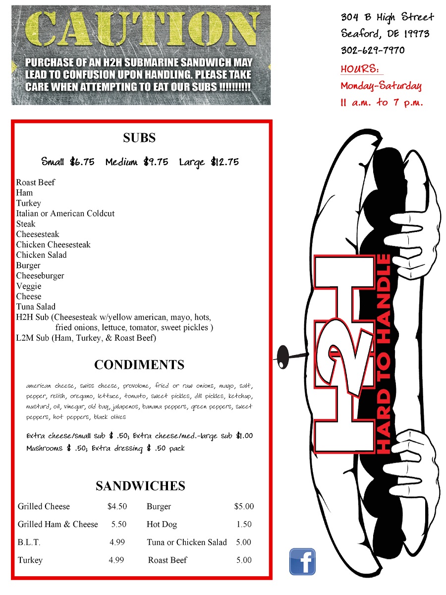 Design de Menu par CAROL TORRE pour Hard To Handle Sub Shop LLC | Design #1329370