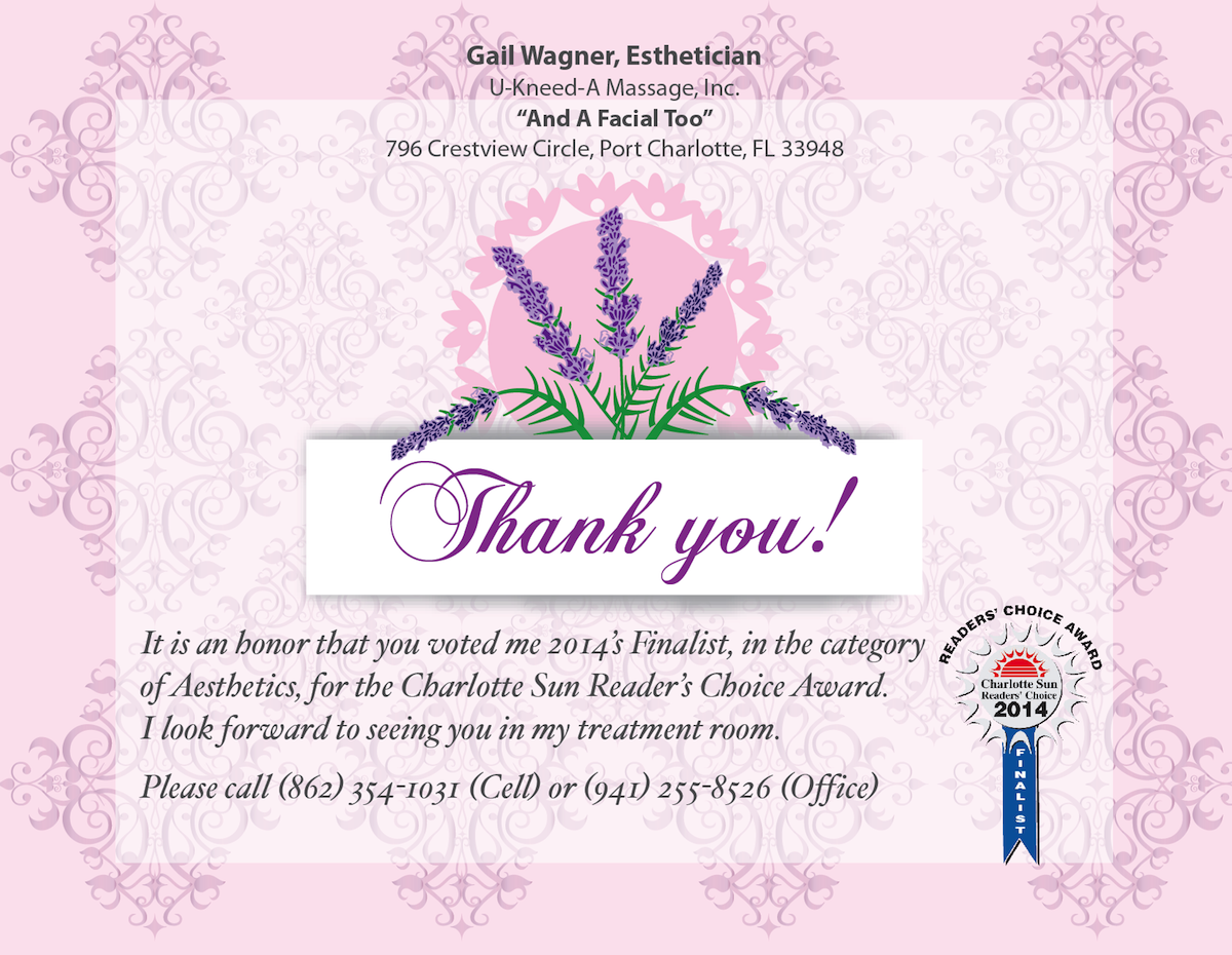 Postcard Design by Chandra for Gail''s SkinCare Oasis | Design #4689045