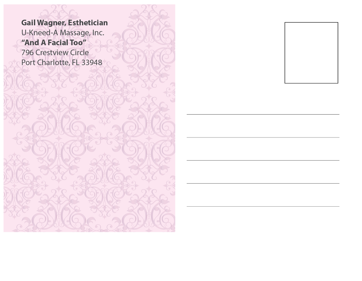 Postcard Design by Chandra for Gail''s SkinCare Oasis | Design #4701300