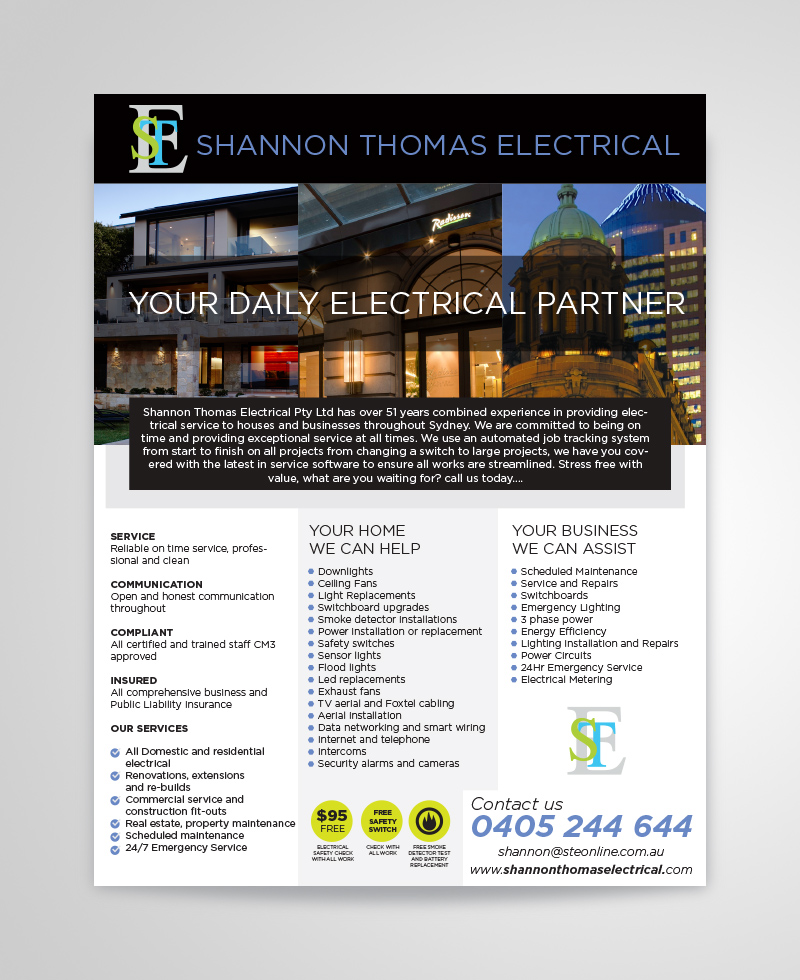 Diseño de Flyer por Priyo Subarkah para Shannon Thomas Electrical | Diseño #4679786