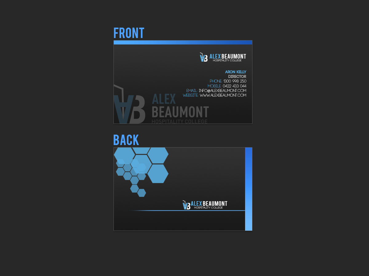 Diseño de Tarjeta de Presentación por jordyboy para Alex Beaumont Hospitality College | Diseño #1678446