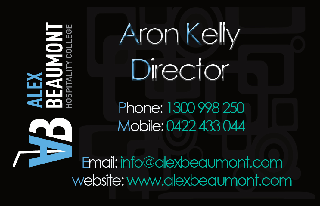 Business Card Design by chantellr for Alex Beaumont Hospitality College | Design #1344773
