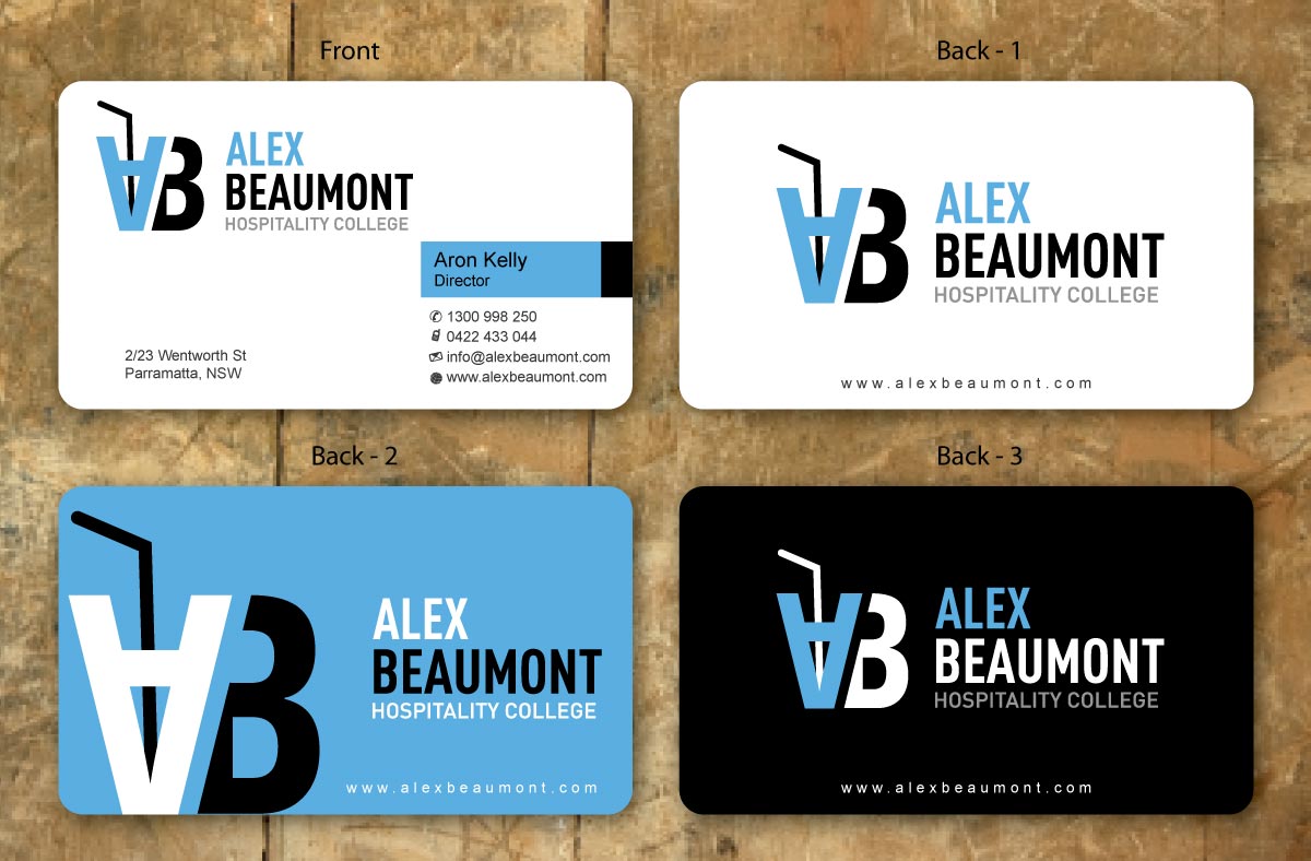 Business Card Design by Sbss for Alex Beaumont Hospitality College | Design #1338986