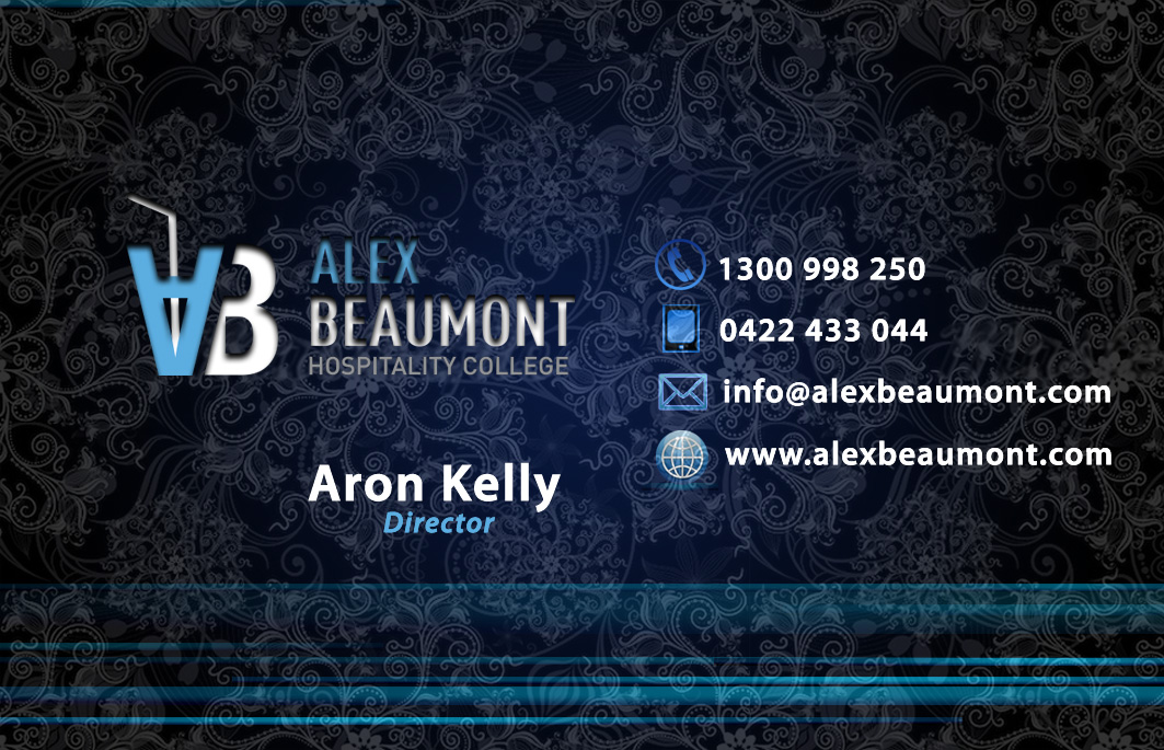 Diseño de Tarjeta de Presentación por Zona44 para Alex Beaumont Hospitality College | Diseño #1346833