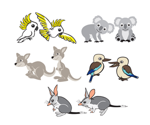 Cartoon-style graphics needed of Australian animals for baby clothing brand
