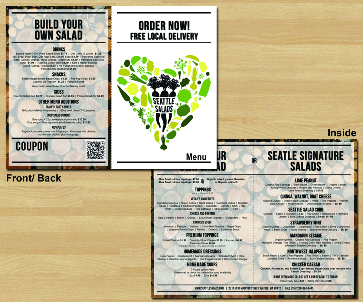Menu Design by Alison for Seattle Salads | Design #1339986