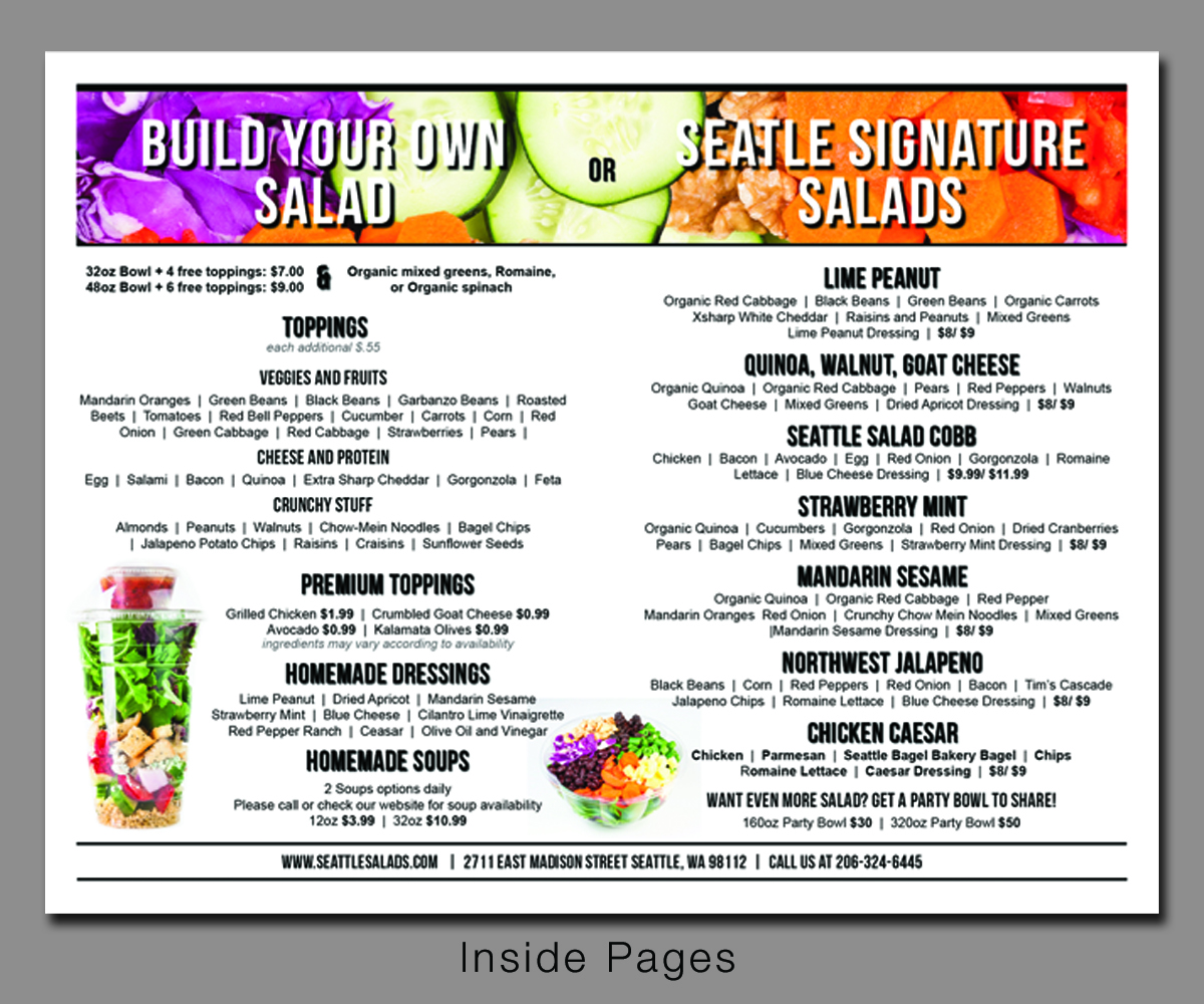 Menu Design by Alison for Seattle Salads | Design #1342962
