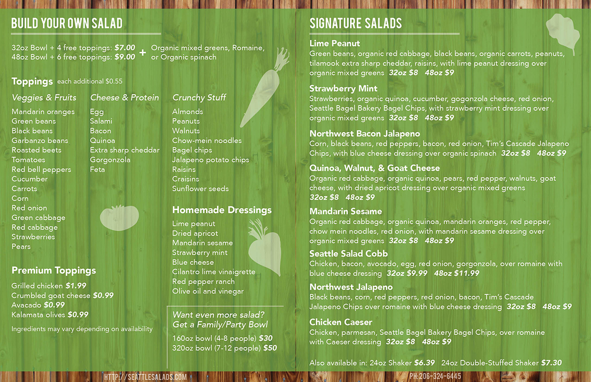 Menu Design by kvanest for Seattle Salads | Design #1336892