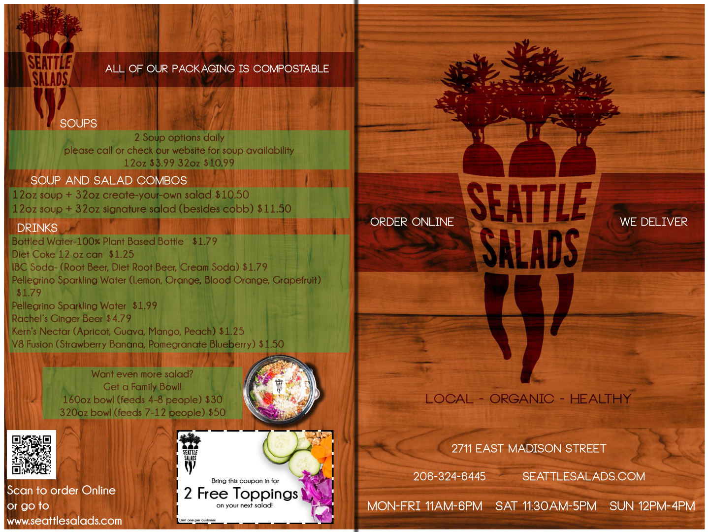 modern colorful it company menu design for seattle salads by eric