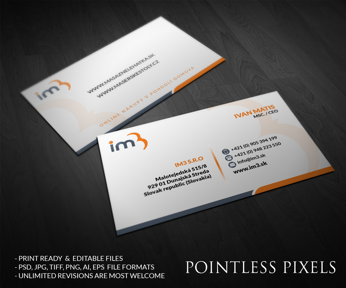 Business Card Design by Pointless Pixels India for iM3 s.r.o. | Design #4912280