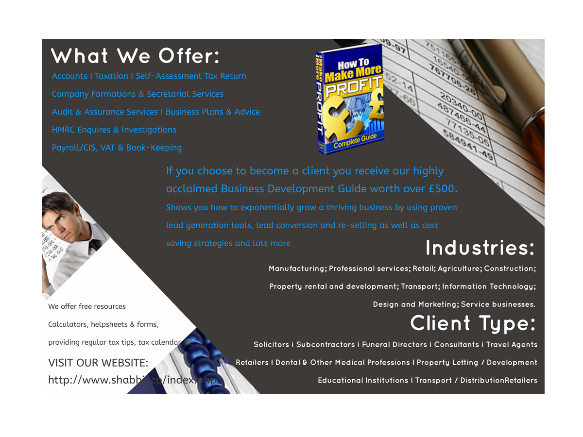 Brochure Design by justlovesdesign for G Shabbir T/A & Shabbir Co | Design #4797184