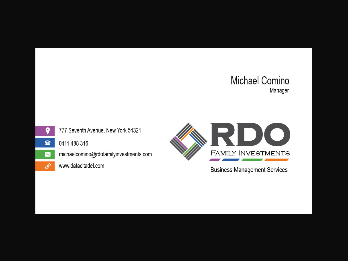 Business Card Design by snowymasterdesigns for RDO Family Investments Pty Ltd | Design #4781990