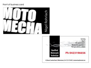 Small and passionate motorcycle workshop requires a business card that kicks butt! | Business Card Design by Tammy Moore