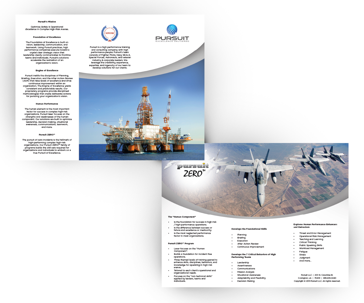 Diseño de Brochure por Dan.Unsworth para Pursuit LLC | Diseño #1367305