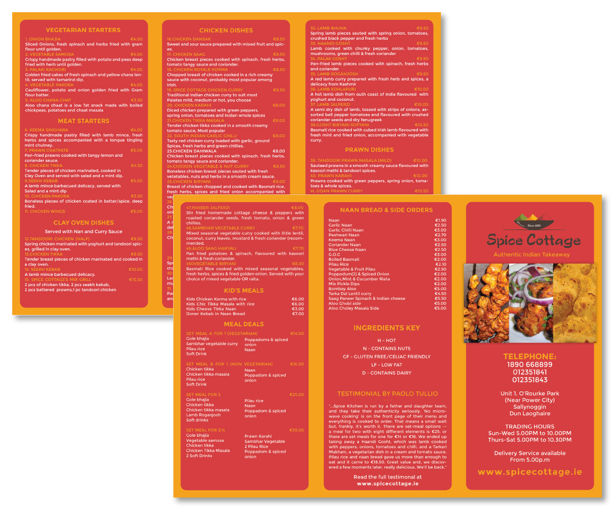 Menu Design by Belle W for SPICE COTTAGE | Design #4792998