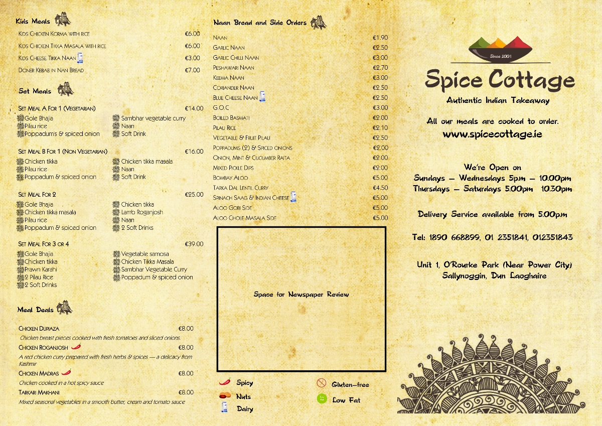 Menu Design by 3to1designservices for SPICE COTTAGE | Design #4809252
