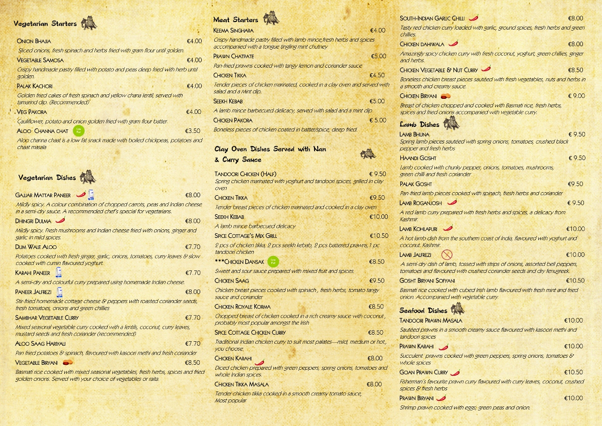 Menu Design by 3to1designservices for SPICE COTTAGE | Design #4809267