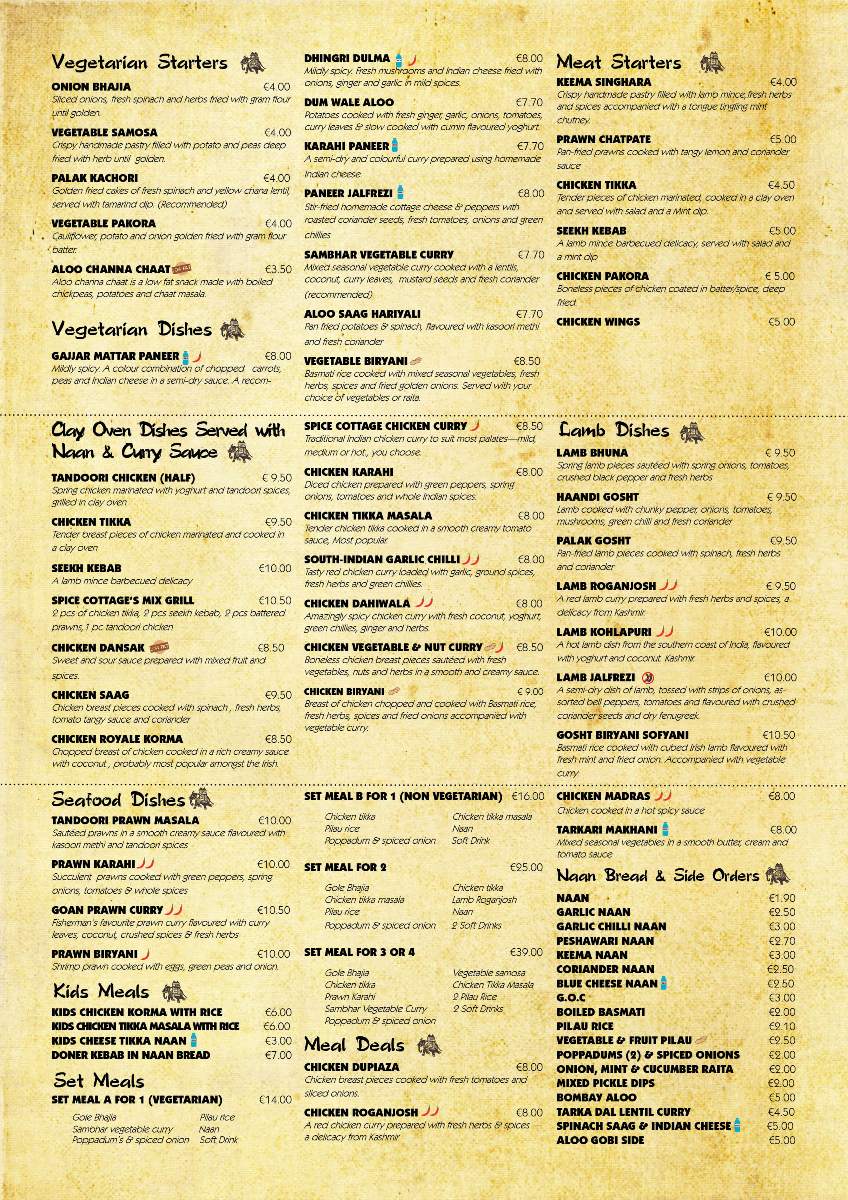 Menu Design by 3to1designservices for SPICE COTTAGE | Design #4821413