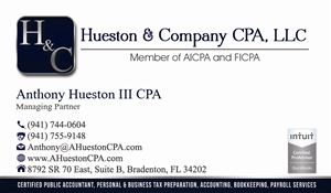 Business Card Design by Hardcore Design for Hueston & Company CPA, LLC | Design: #4961548