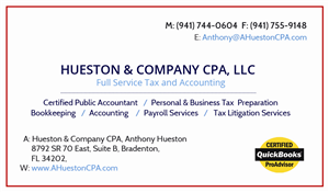 Business Card Design by rgdesigner10 for Hueston & Company CPA, LLC | Design: #4826886