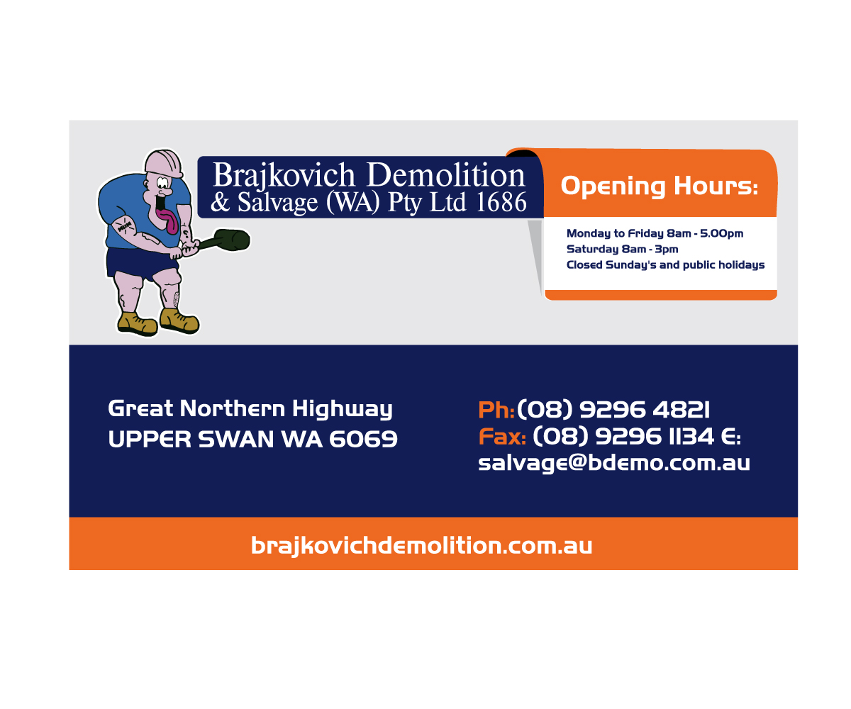 Business Card Design by Tt design for Brajkovich Demolition & Salvage (WA) Pty Ltd | Design #4856646