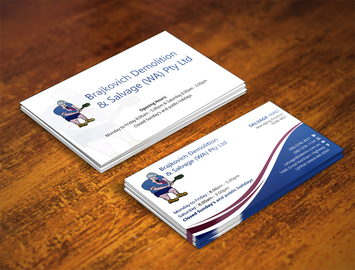 Diseño de Tarjeta de Presentación por INDIAN_Ashok para Brajkovich Demolition & Salvage (WA) Pty Ltd | Diseño #4817818