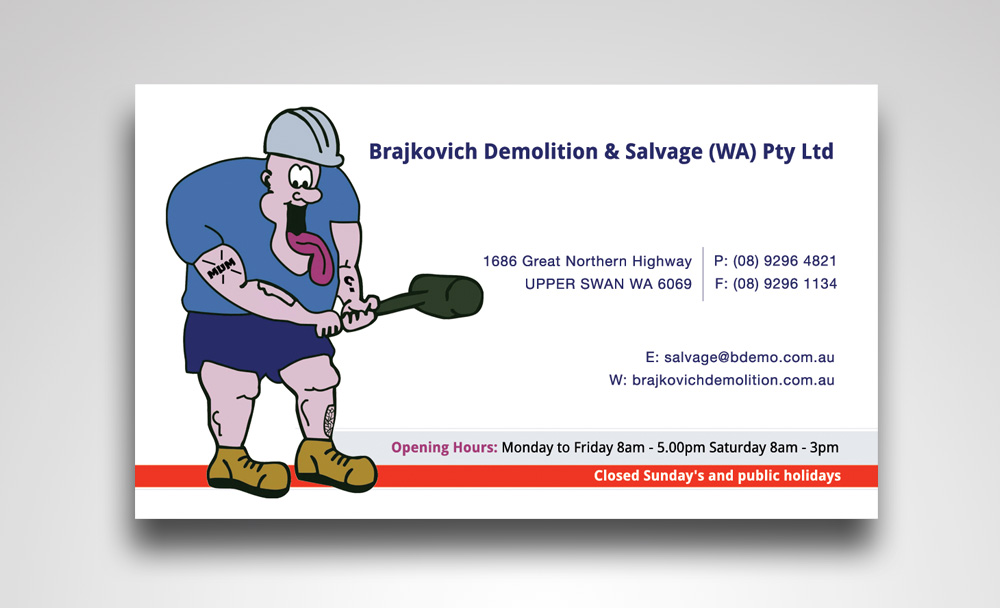 Business Card Design by Satyajit Sil Creations for Brajkovich Demolition & Salvage (WA) Pty Ltd | Design #4842440