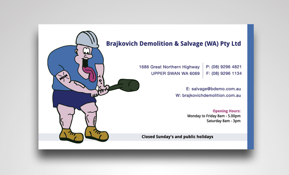 Diseño de Tarjeta de Presentación por Satyajit Sil Creations para Brajkovich Demolition & Salvage (WA) Pty Ltd | Diseño #4842532