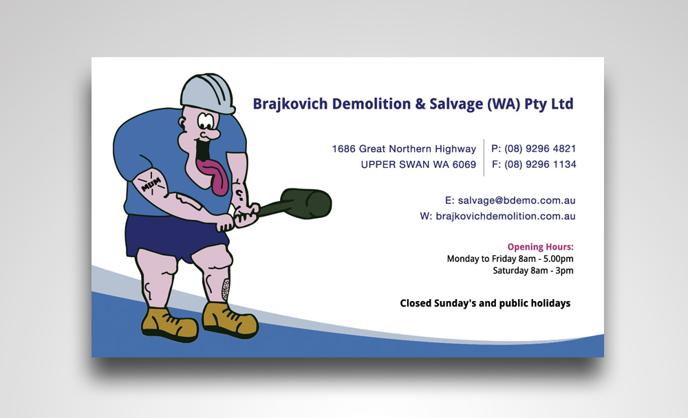 Business Card Design by Satyajit Sil Creations for Brajkovich Demolition & Salvage (WA) Pty Ltd | Design #4842599